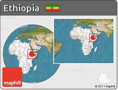 Satellite Location Map of Ethiopia, highlighted continent, within the entire continent