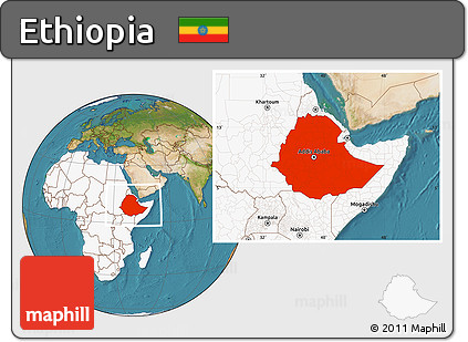 Satellite Location Map of Ethiopia, highlighted continent