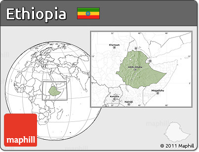 Savanna Style Location Map of Ethiopia, blank outside, hill shading inside