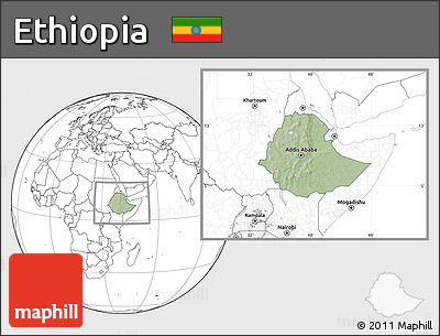 Savanna Style Location Map of Ethiopia, blank outside, hill shading inside