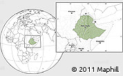 Savanna Style Location Map of Ethiopia, blank outside, hill shading inside