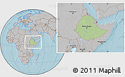 Savanna Style Location Map of Ethiopia, gray outside, hill shading outside