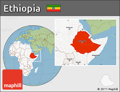 Savanna Style Location Map of Ethiopia, highlighted continent
