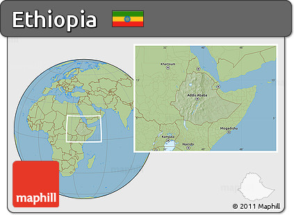 Savanna Style Location Map of Ethiopia, hill shading inside