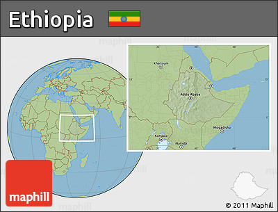 Savanna Style Location Map of Ethiopia, hill shading inside