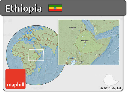 Savanna Style Location Map of Ethiopia, hill shading outside