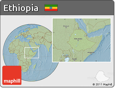 Savanna Style Location Map of Ethiopia, hill shading outside