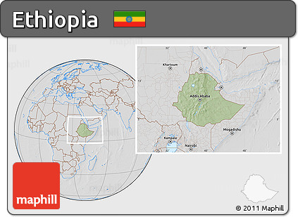 Savanna Style Location Map of Ethiopia, lighten, desaturated, hill shading