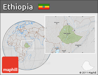 Savanna Style Location Map of Ethiopia, lighten, desaturated, hill shading