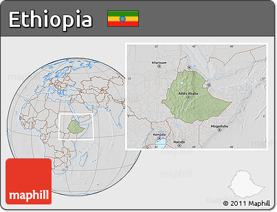 Savanna Style Location Map of Ethiopia, lighten, desaturated, hill shading