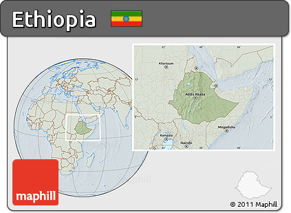 Savanna Style Location Map of Ethiopia, lighten, hill shading