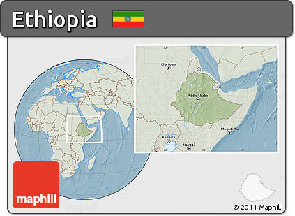 Savanna Style Location Map of Ethiopia, lighten, land only, hill shading