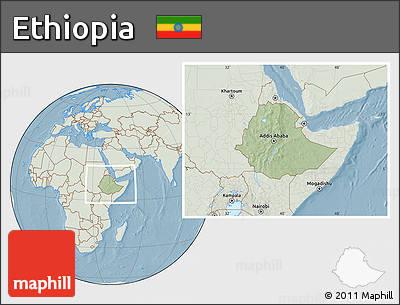 Savanna Style Location Map of Ethiopia, lighten, land only, hill shading