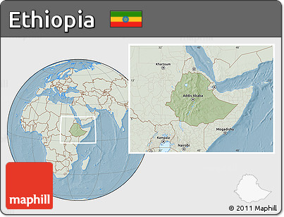 Savanna Style Location Map of Ethiopia, lighten, land only, hill shading