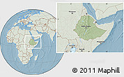 Savanna Style Location Map of Ethiopia, lighten, land only, hill shading