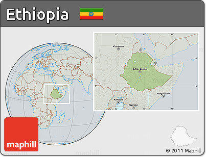 Savanna Style Location Map of Ethiopia, lighten, semi-desaturated