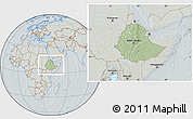 Savanna Style Location Map of Ethiopia, lighten, semi-desaturated, hill shading