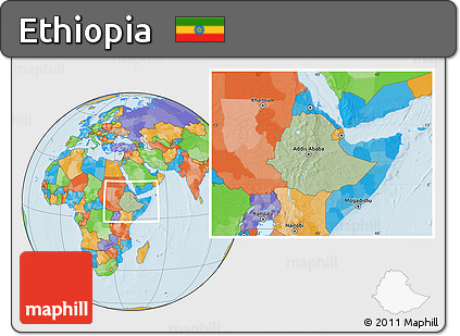 Savanna Style Location Map of Ethiopia, political outside, hill shading
