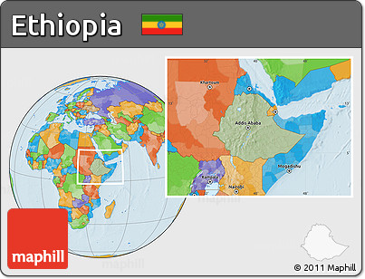 Savanna Style Location Map of Ethiopia, political outside, hill shading