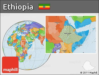 Savanna Style Location Map of Ethiopia, political outside, hill shading