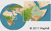 Savanna Style Location Map of Ethiopia, satellite outside, hill shading