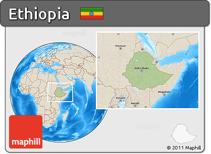 Savanna Style Location Map of Ethiopia, shaded relief outside