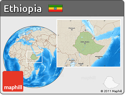 Savanna Style Location Map of Ethiopia, shaded relief outside