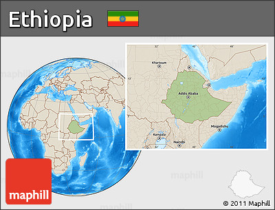 Savanna Style Location Map of Ethiopia, shaded relief outside