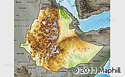 Physical Map of Ethiopia, darken, semi-desaturated, land only