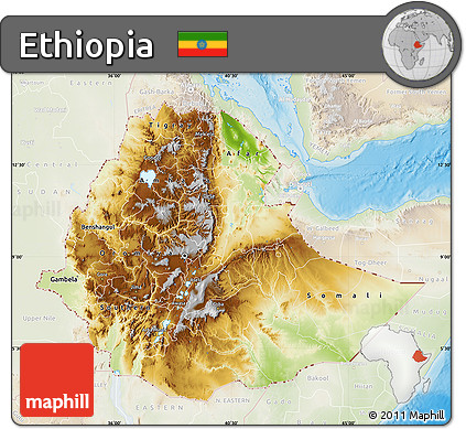 Physical Map of Ethiopia, lighten, land only