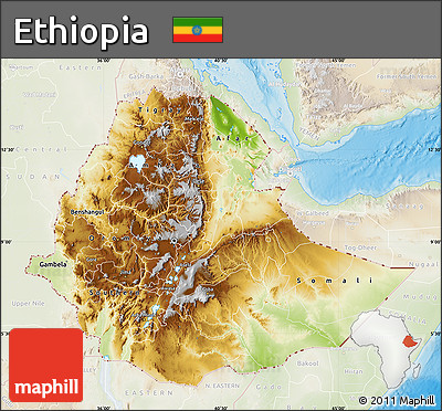 Physical Map of Ethiopia, lighten, land only