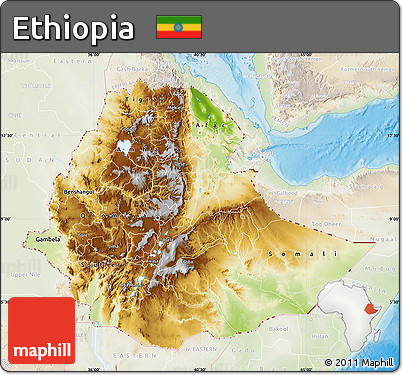 Physical Map of Ethiopia, lighten, land only