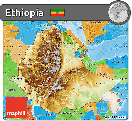 Physical Map of Ethiopia, political outside