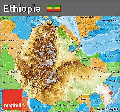 Physical Map of Ethiopia, political outside
