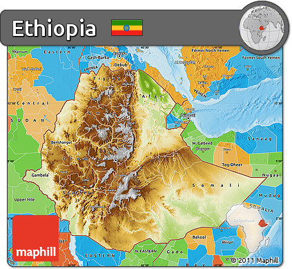 Physical Map of Ethiopia, political outside, shaded relief sea