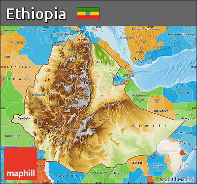 Physical Map of Ethiopia, political outside, shaded relief sea