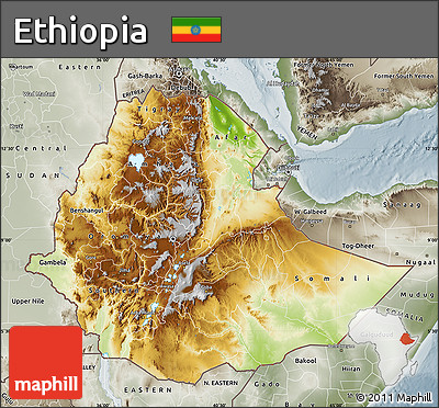 Physical Map of Ethiopia, semi-desaturated