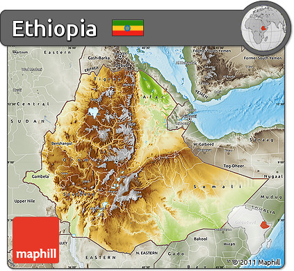 Physical Map of Ethiopia, semi-desaturated, land only