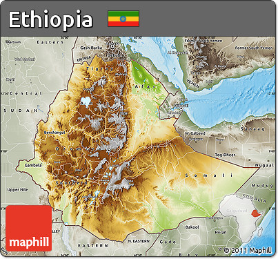Physical Map of Ethiopia, semi-desaturated, land only