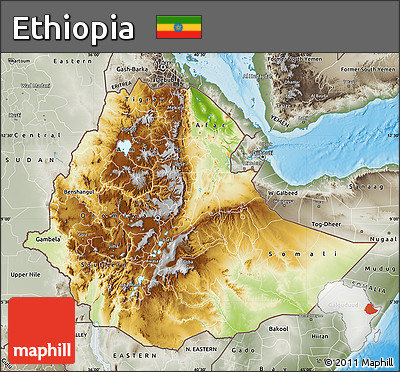 Physical Map of Ethiopia, semi-desaturated, land only