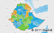 Political Map of Ethiopia, single color outside, shaded relief sea