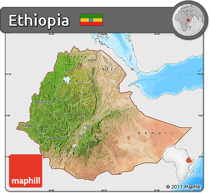 Satellite Map of Ethiopia, single color outside, bathymetry sea