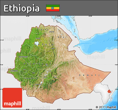 Satellite Map of Ethiopia, single color outside, bathymetry sea