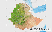 Satellite Map of Ethiopia, single color outside, bathymetry sea, shaded relief sea