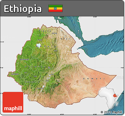 Satellite Map of Ethiopia, single color outside