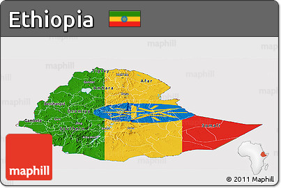 Flag Panoramic Map of Ethiopia, flag rotated