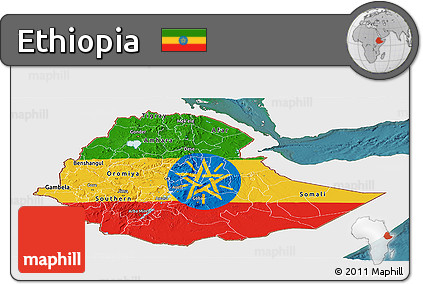 Flag Panoramic Map of Ethiopia, single color outside, satellite sea