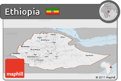 Gray Panoramic Map of Ethiopia, single color outside