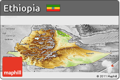 Physical Panoramic Map of Ethiopia, desaturated