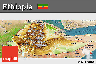 Physical Panoramic Map of Ethiopia, satellite outside